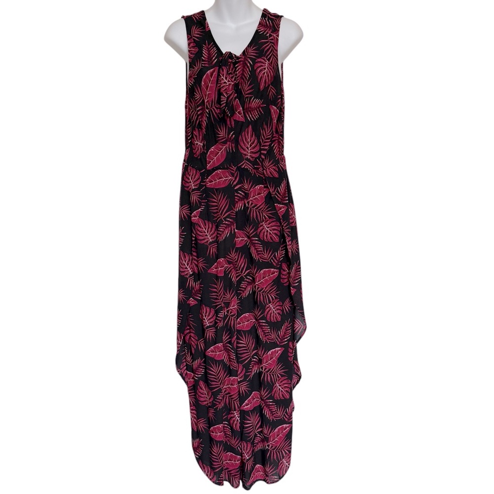 OP Ocean Pacific Black and Pink Leaf Print Jumpsuit Size Medium